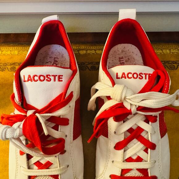LACOSTE Mens Red & White Observe Lace Off 19Q Streetwear Sneakers Sz 11 - Picture 4 of 8